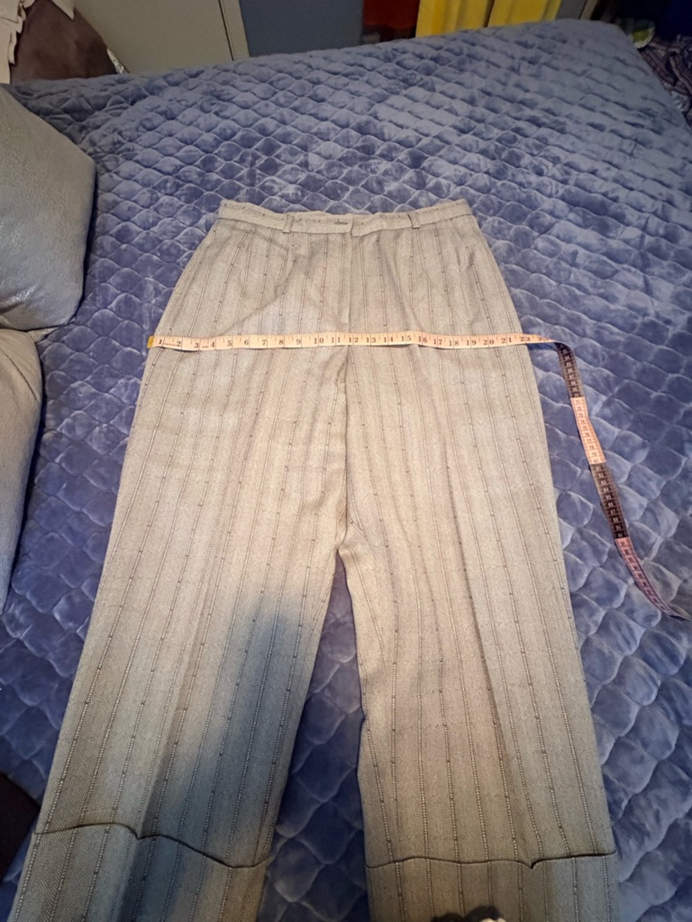 Harve Benard Cream Pinstripe Cropped Pants